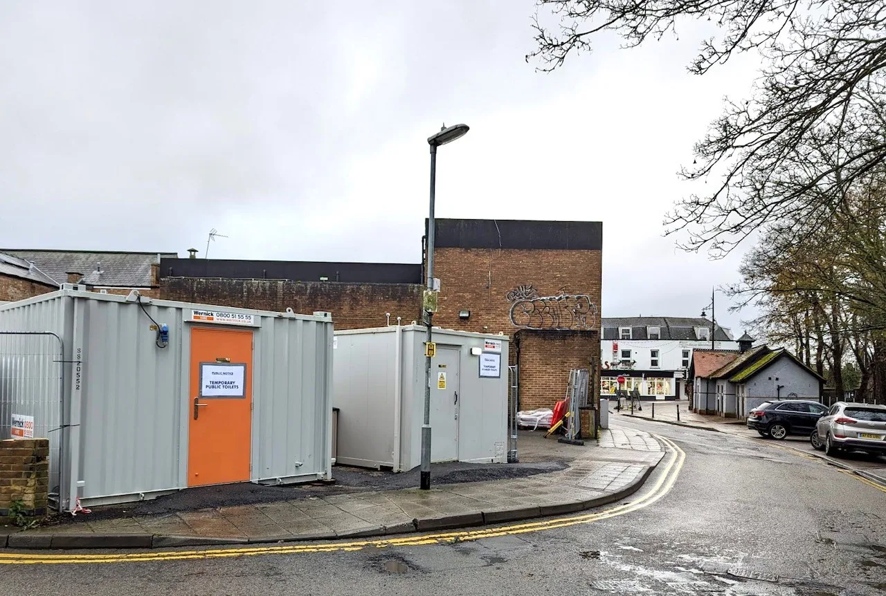 Temporary loos have been erected in the car park of the former Barclays bank in Broad Street, March. Fenland Council bought the former bank – and the car park – earlier this year.