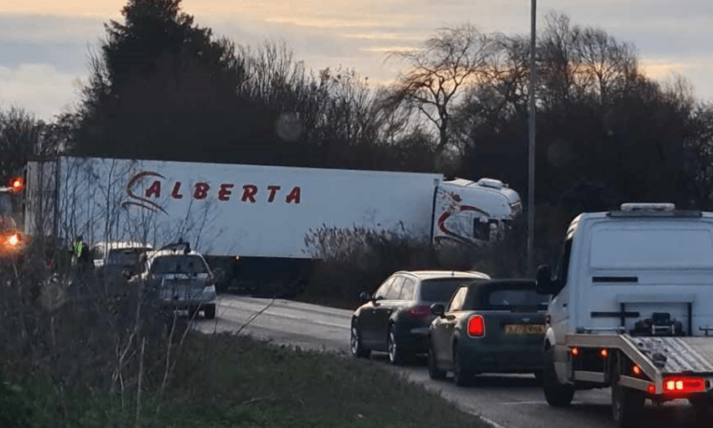 A CambsNews reader who took these photos believes the lorry had tried, unsuccessfully, to turn round in the entrance to the former Mepal outdoor centre.