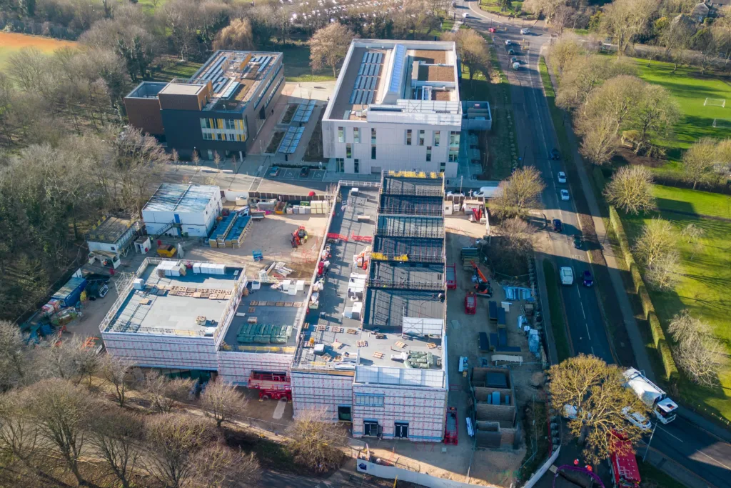 Anglian Ruskin University topping out ceremony for an extension to the Peterborough campus that will incorporate a ‘Living Lab’ public science and technology space. It will open in September. PHOTO: Terry Harris. 