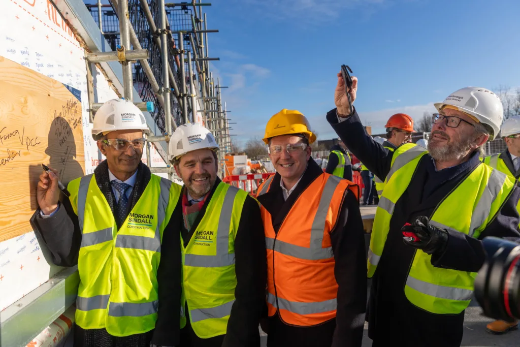 Anglian Ruskin University topping out ceremony for an extension to the Peterborough campus that will incorporate a ‘Living Lab’ public science and technology space. It will open in September. PHOTO: Terry Harris.