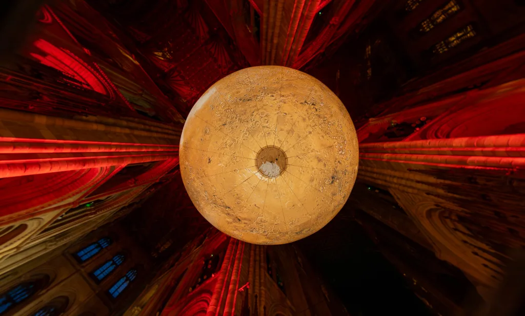 Luke Jerram's extraordinary astronomical artwork Mars: War & Peace.Peterborough Cathedral until January 29th. PHOTO: Terry Harris 