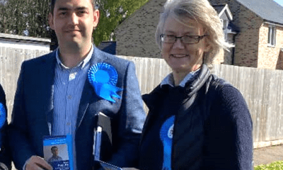 Cllr Ryan Fuller out campaigning with Cllr Anna Bailey of East Cambs