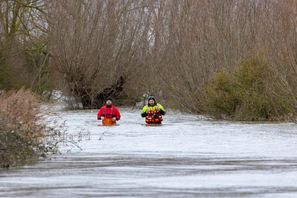 Recovery team from Manchetts were praised for their efforts in retrieving this cab and trailer that the driver was forced to abandon in the early hours of Monday on the flooded A1101 Welney Wash Road. PHOTO: Bav Media 