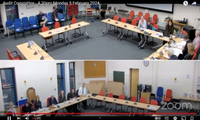 Scene from today’s meeting of the audit committee of East Cambridgeshire District Council audit committee that is being live streamed on YouTube