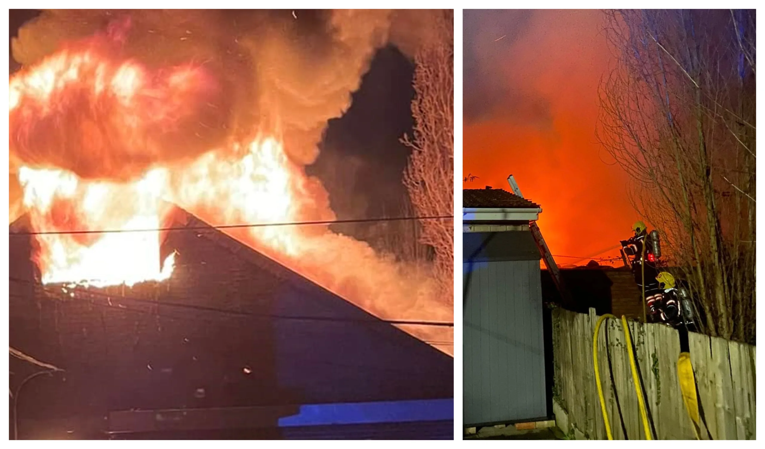 Firefighters tackle a major garage fire in Lincoln Road, Peterborough. Earlier 60 firefighters were called after fire broke out at Lidl distribution centre at Alwalton. PHOTO: Cambridgeshire Fire and Rescue Service