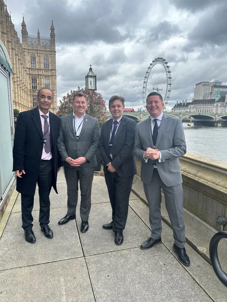 From left, Leader of Peterborough City Council Cllr Mohammed Farooq, John Hill, Director of Technology and Strategy for TWI, Mayor of Cambridgeshire and Peterborough Dr Nik Johnson and ARU Peterborough Principal Prof Ross Renton. Picture: Peterborough City Council