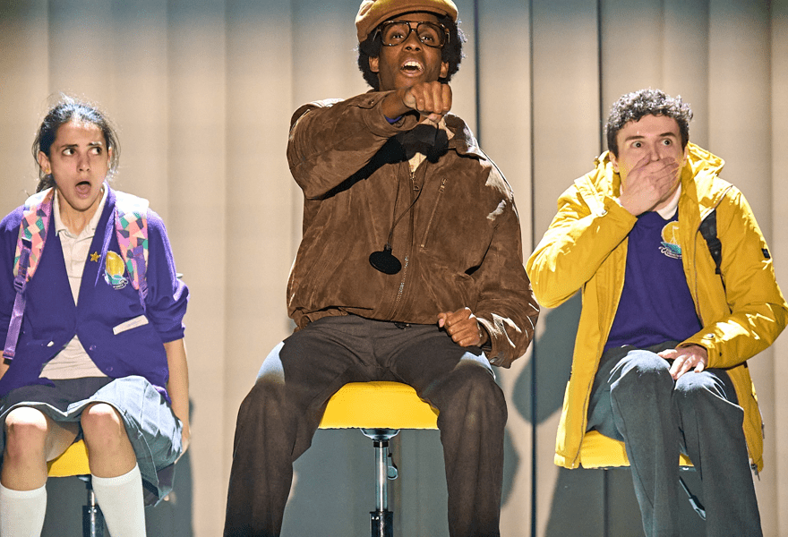 Sasha Desouza-Willock, Abdul-Malik Janneh, and Gordon Millar in The Boy at the Back of the Class. CREDIT: Manuel Harlan