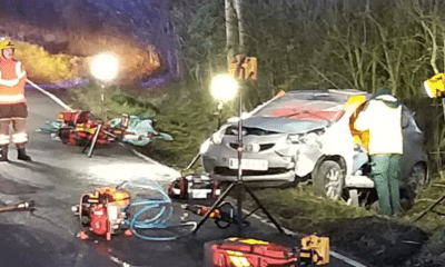 Emergency services at the scene of a crash in Yelling, Cambridgeshire, when a car came off the road and hit a tree.