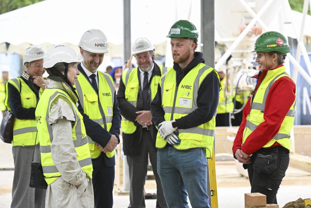 The Princess Royal officially opens the NHBC Training Hub, adjacent to Histon Football Club, Impington, Cambridge; it can train 80 apprentices all year round. PHOTO: NHBC 