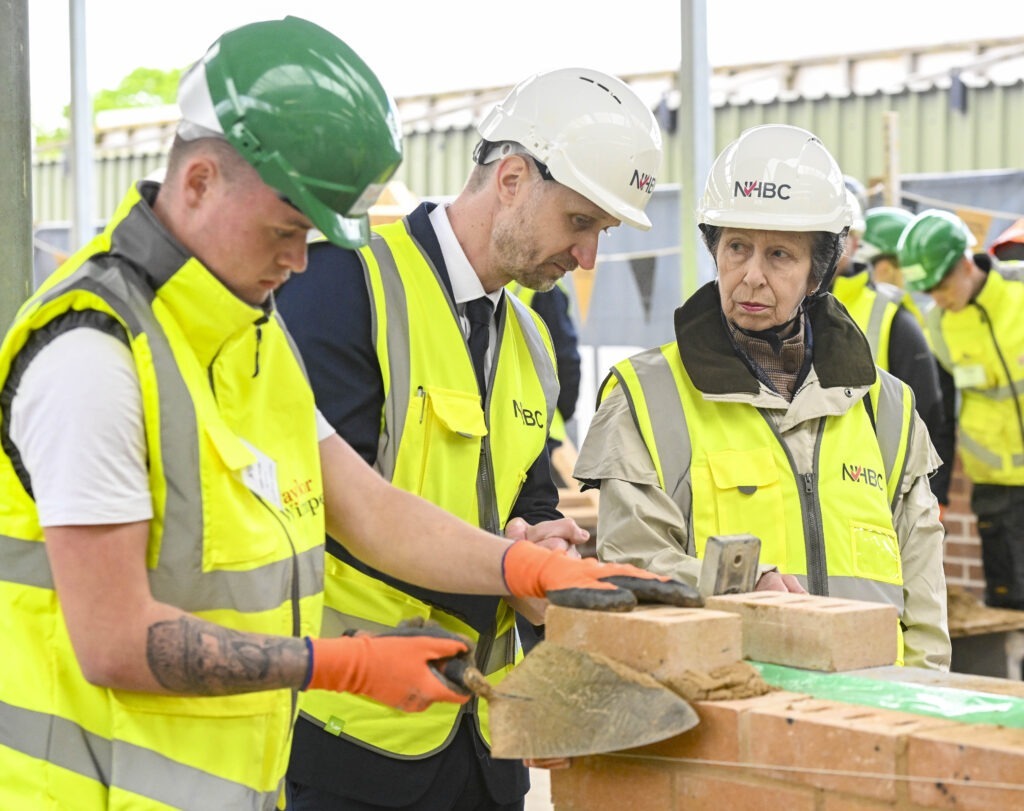 The Princess Royal officially opens the NHBC Training Hub, adjacent to Histon Football Club, Impington, Cambridge; it can train 80 apprentices all year round. PHOTO: NHBC 