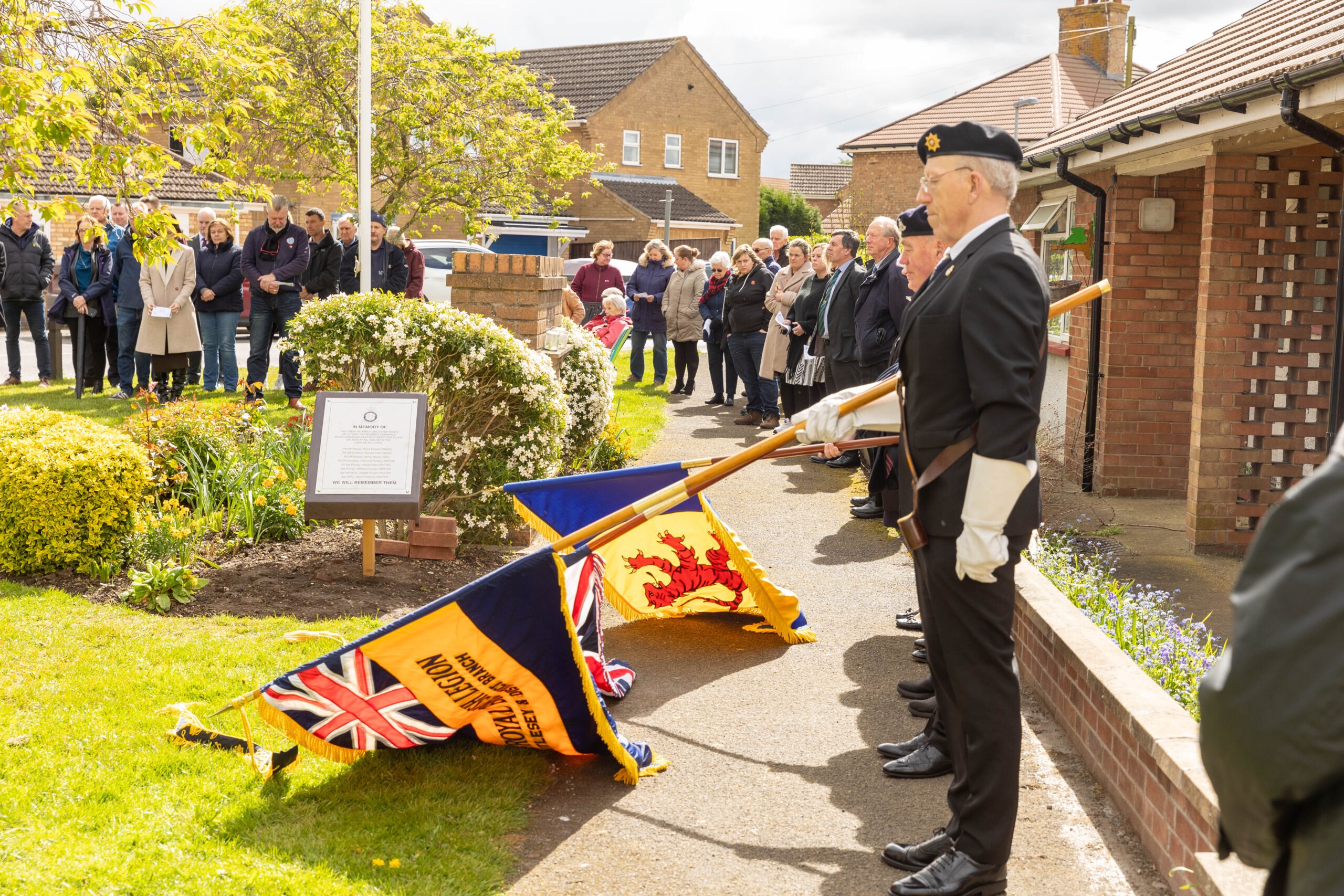 Eastrea near Whittlesey commemorated the 80th anniversary of the night a Lancaster bomber crashed into a farmer’s field in the village, killing all 8 crew men. Only one body was recovered. A special plaque was erected at the Eastrea war memorial., Eastrea, Peterborough Friday 19 April 2024. Picture by Terry Harris.