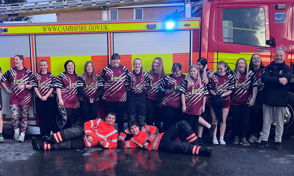 The women’s team of March Bears Rugby Club learn some basic fire fighter techniques during a visit to March Fire Station. PHOTO: Cambs Fire and Rescue