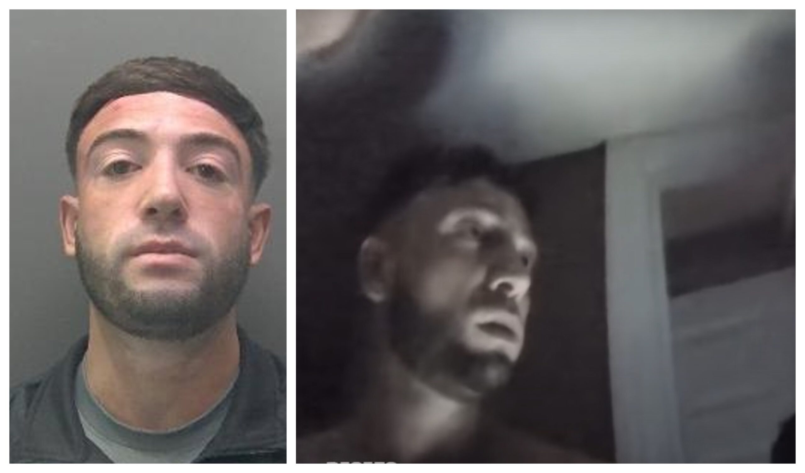 Dominic Bevilacqua got an early morning wake up call (right) that led to him being jailed for more than 3 years for drug and other offences. Custody picture (right)