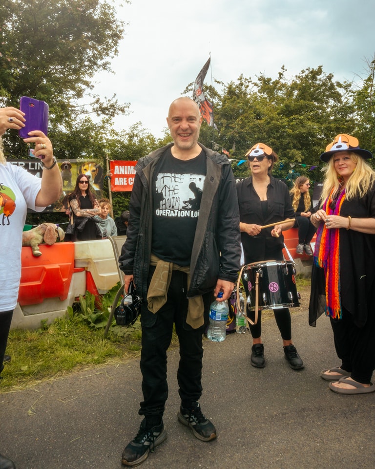 ‘Free the MBR Beagles’ shouted protestors outside MBR Acres at Wyton near Huntingdon yesterday 