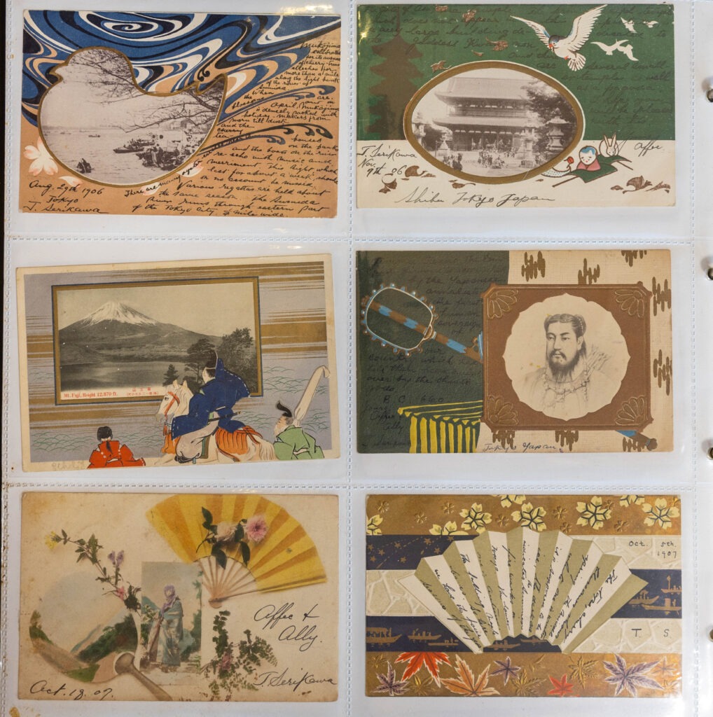 An album of more than 230 postcards sent from a stamp collector in Tokyo. BATEMANS AUCTIONEERS, Stamford Picture by Terry Harris / Bav Media.