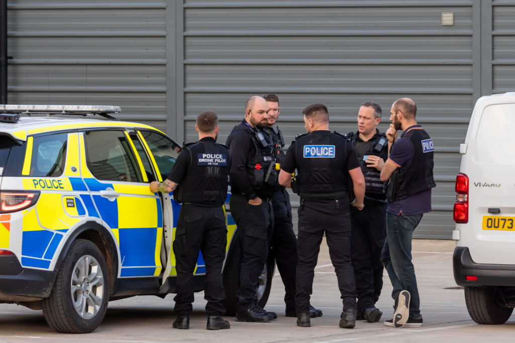 Police at the scene of a drugs raid at Harrier Way, Eagle Business Park, Yaxley. PHOTO: Terry Harris