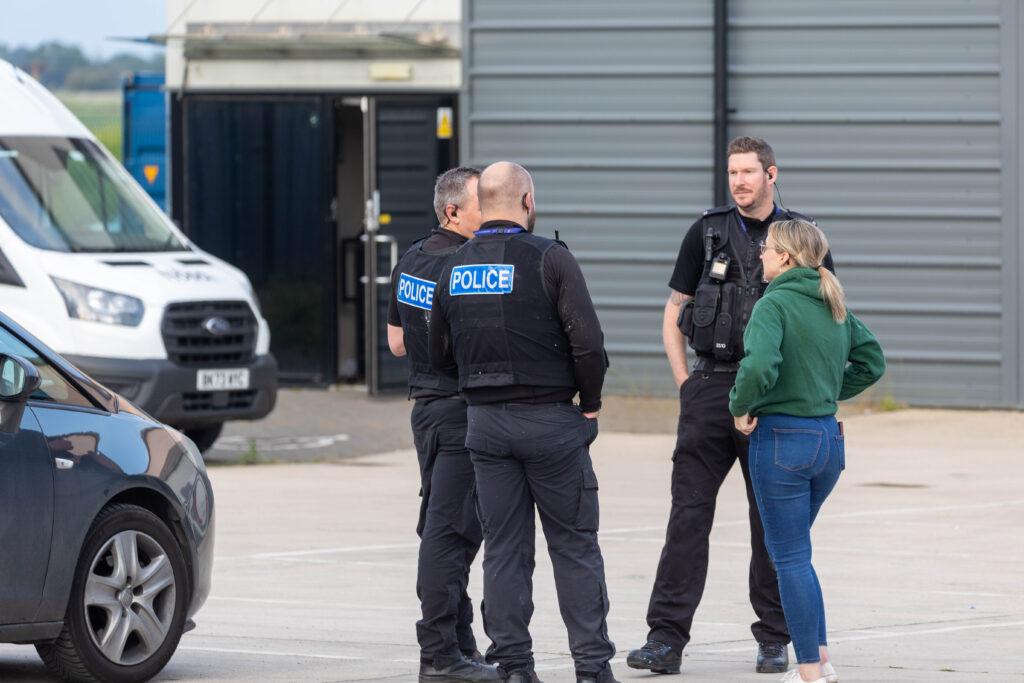 Police at the scene of a drugs raid at Harrier Way, Eagle Business Park, Yaxley. PHOTO: Terry Harris