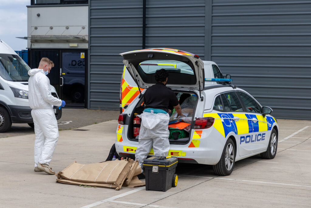 Police at the scene of a drugs raid at Harrier Way, Eagle Business Park, Yaxley. More than 2,000 cannabis plants, with an estimated street value of £1m, were discovered PHOTO: Terry Harris 