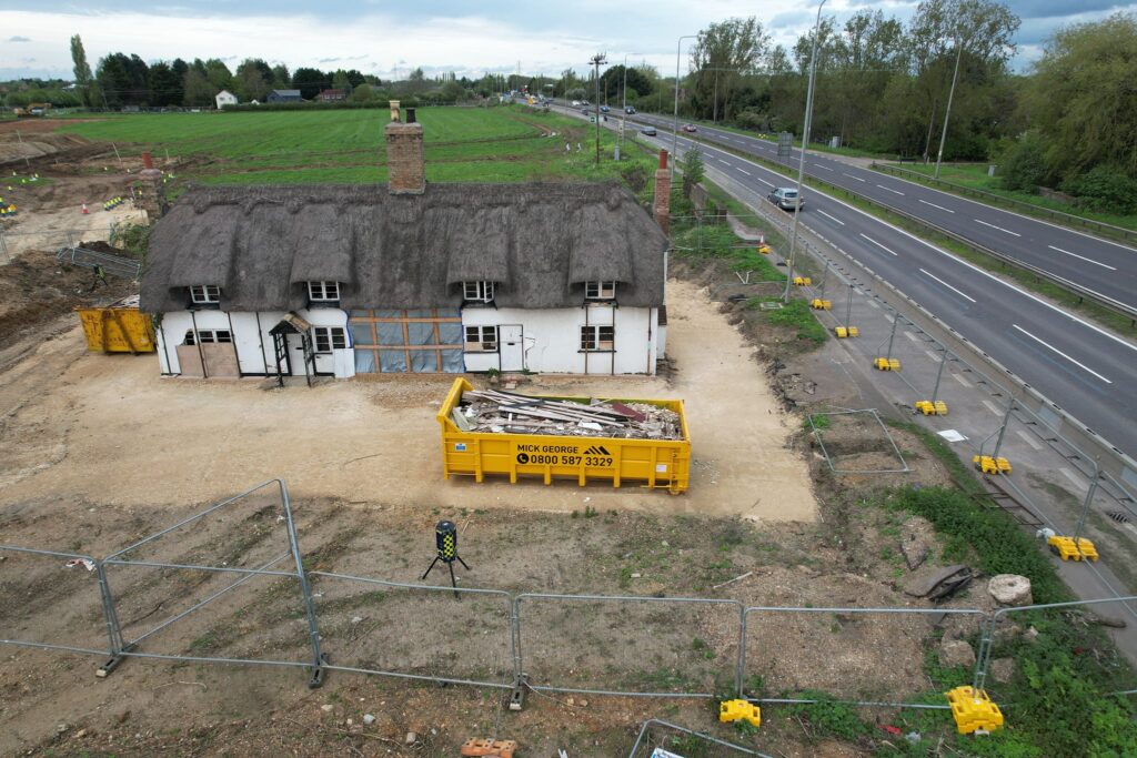 Historic Brook Cottages near the Black Cat roundabout just prior to demolition: PHOTO Drone Photos Sandy 