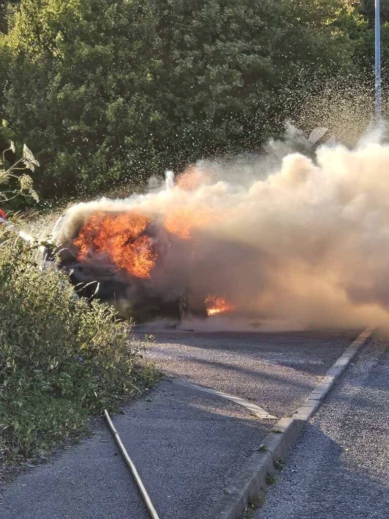 The crews, who came from Huntingdon and Sawtry, worked hard to extinguish the fire on the B1043 near Stilton, and make the area safe