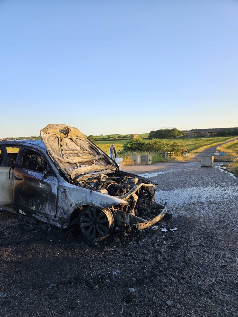 The crews, who came from Huntingdon and Sawtry, worked hard to extinguish the fire on the B1043 near Stilton, and make the area safe