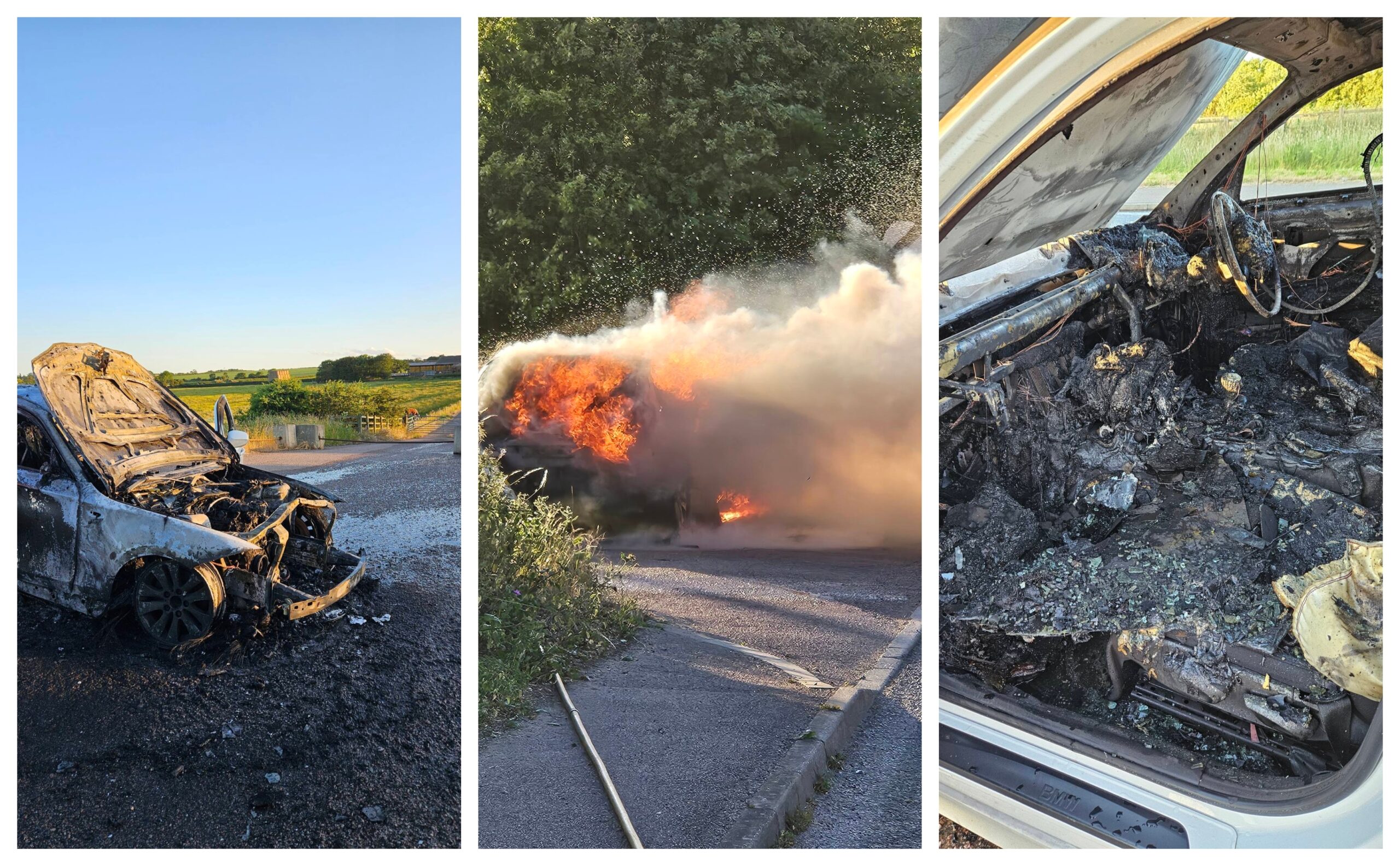 The crews, who came from Huntingdon and Sawtry, worked hard to extinguish the fire on the B1043 near Stilton, and make the area safe