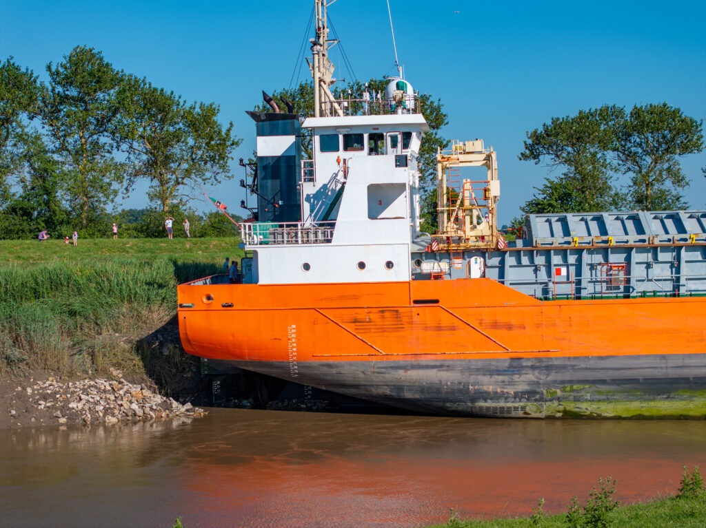 The Baltic Arrow grounded just outside Wisbech throughout Tuesday: an investigation is under way to find out what happened. PHOTO: Terry Harris