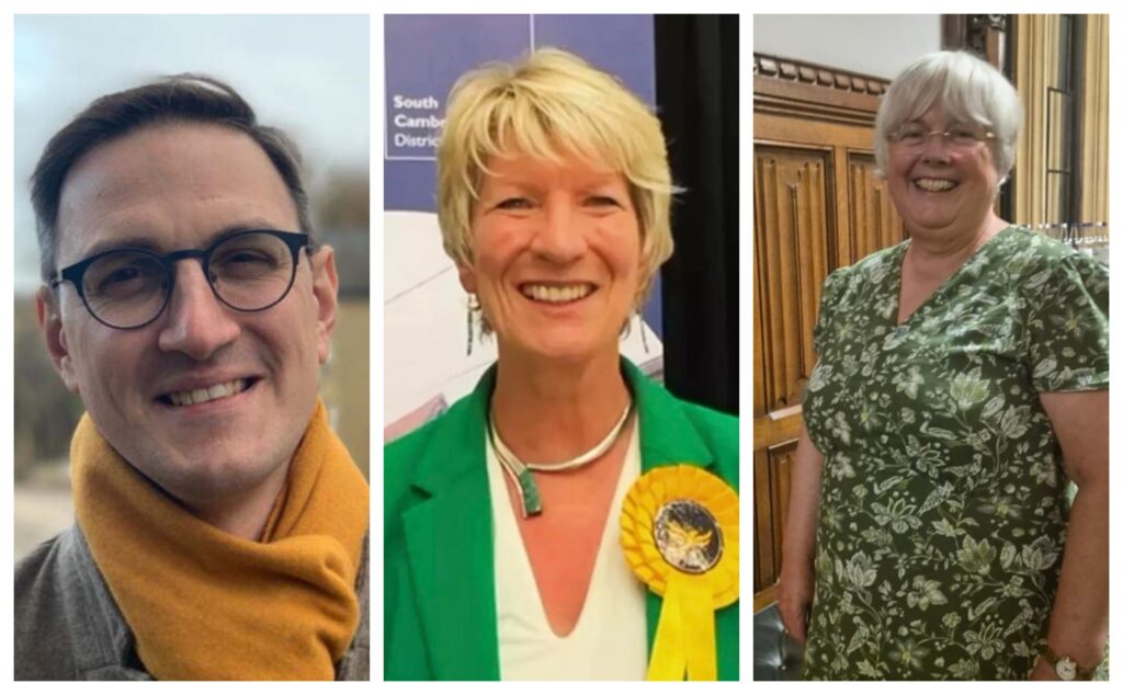 Trio of Cambs Lib Dem MPs (from left) Ian Sollom, the new MP for St Neots & Mid Cambridgeshire, MP for South Cambridgeshire, Pippa Heylings and Charlotte Cane, MP for Ely & East Cambridgeshire