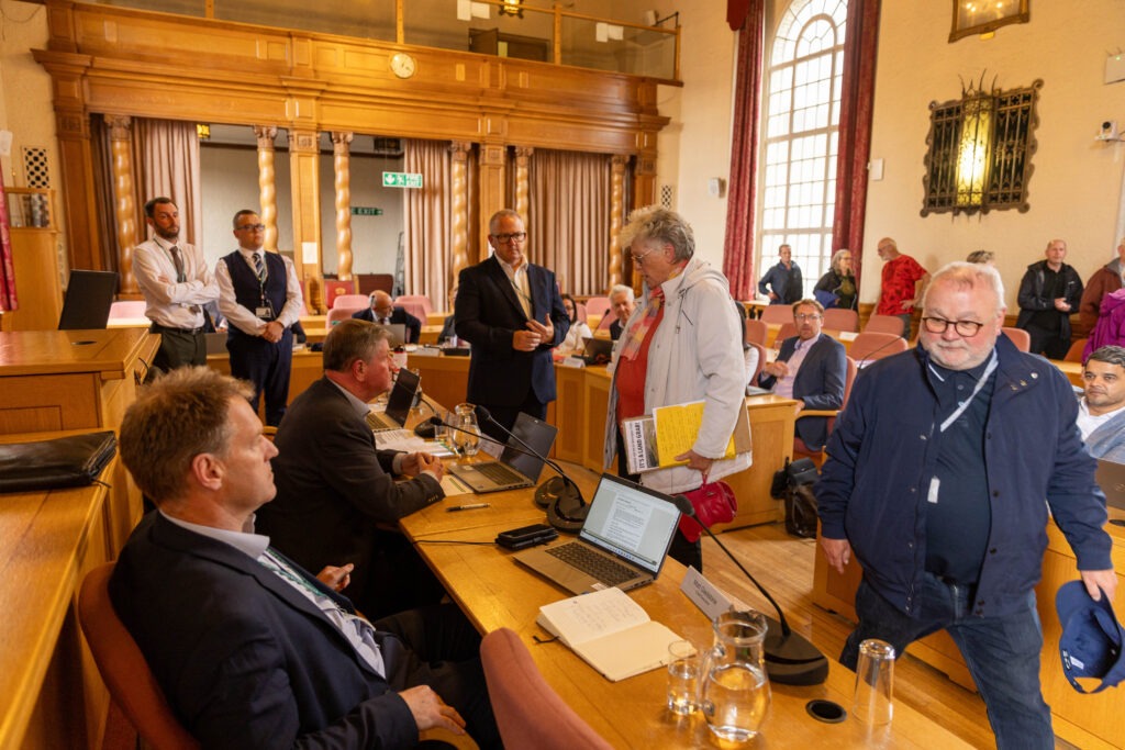 A public protest was staged ahead of a Cabinet meeting in Peterborough to decide on the fencing off of land to benefit Ken Stimpson Academy. Peterborough Tuesday 16 July 2024. Picture by Terry Harris.