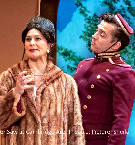 WHAT THE BUTLER SAW: Holly Smith as Mrs Prentice and Alex Cardeall as Nicholas Beckett Photo © Sheila Burnett