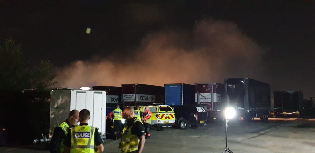 Fire fighters were called at about 7pm on 29 August 2019 with reports of the blaze at Hotpoint in Celta Road. Damage was caused to 48 trailers. No one was injured during the incident.