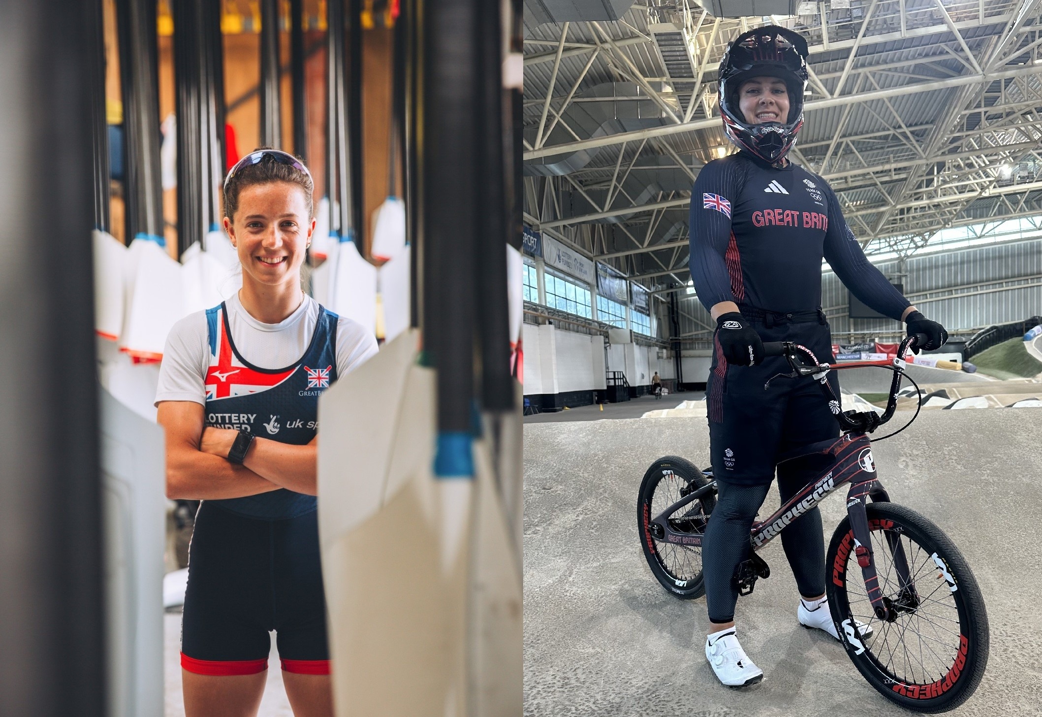 (left) Imogen Grant, former student at Stephen Perse Cambridge and lightweight world champion rower and (right) Bethany Shriever, former teaching assistant at Dame Bradbury’s Junior School and BMX gold medallist. Photo credit: Stephen Perse Cambridge