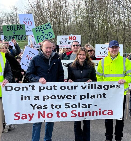 In March 2022 MPs Lucy Frazer and Matt Hancock (above) joined forces to join a ‘No to Sunnica march’. Ms Frazer lost her seat at the general election; Mr Hancock did not stand.