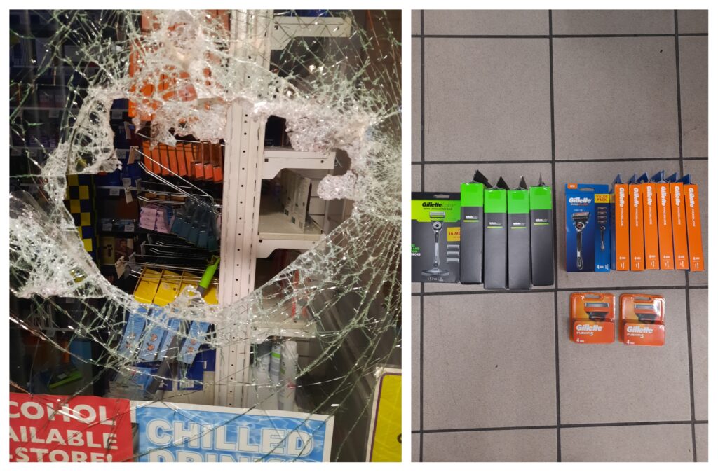 Photos of the damage and stolen goods 