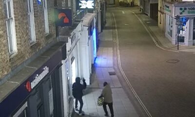 CCTV operators called police who caught the pair red-handed outside the shop, however they ran off, leaving a hammer and a bag of stolen items behind.