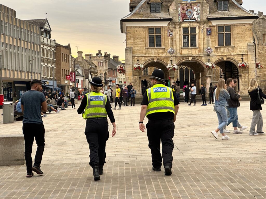 No major incidents in Peterborough tonight but police on hand just in case. PHOTO: Terry Harris 