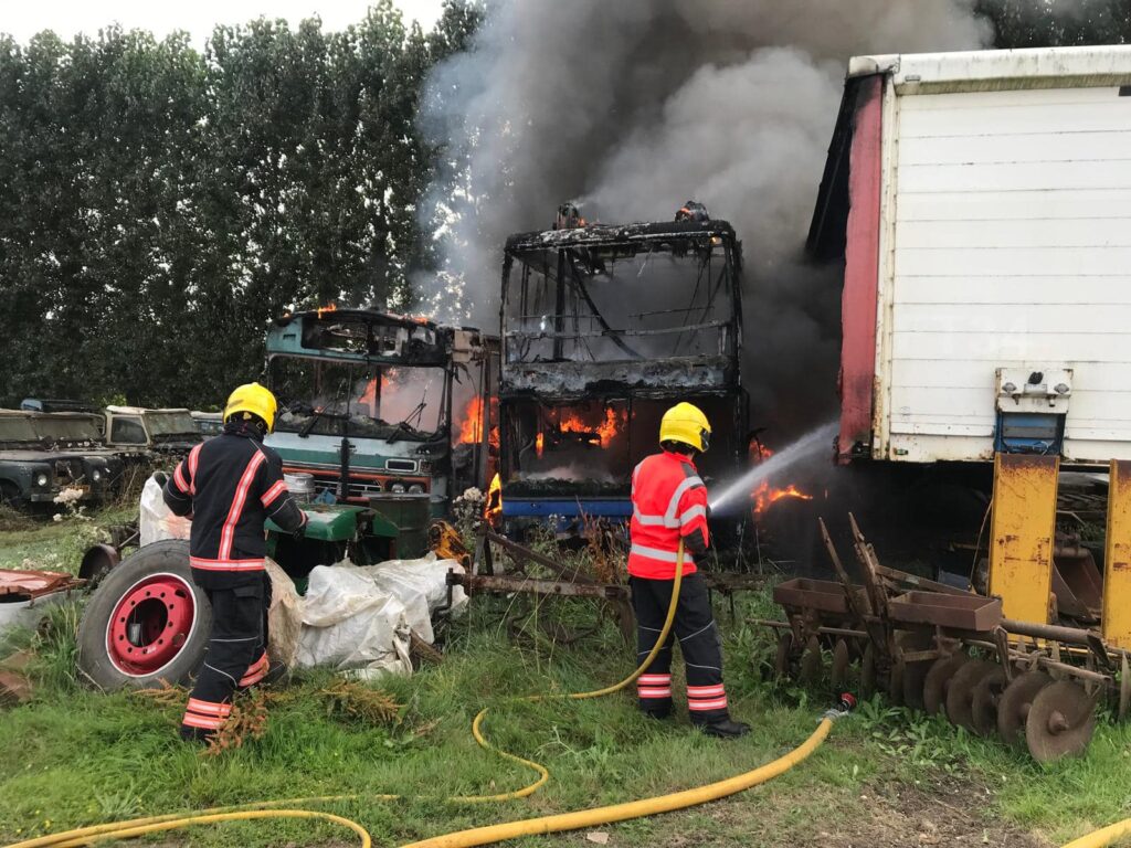 The scene that confronted Cambridgeshire Fire and Rescue crews at Lode Way, Haddenham, last Thursday: PHOTO: Cambs fire and rescue