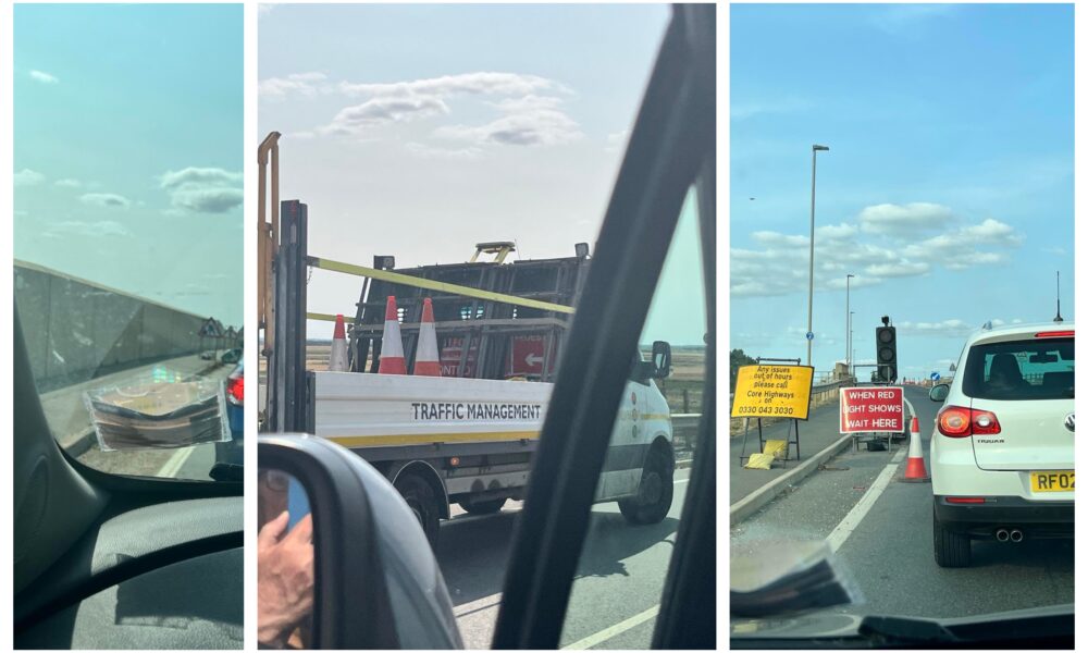 One-way traffic is a familiar pattern for those using the £32m Ralph Butcher Causeway Whittlesey after cracks appeared and contractors yet to determine cause. PHOTO: John Elworthy