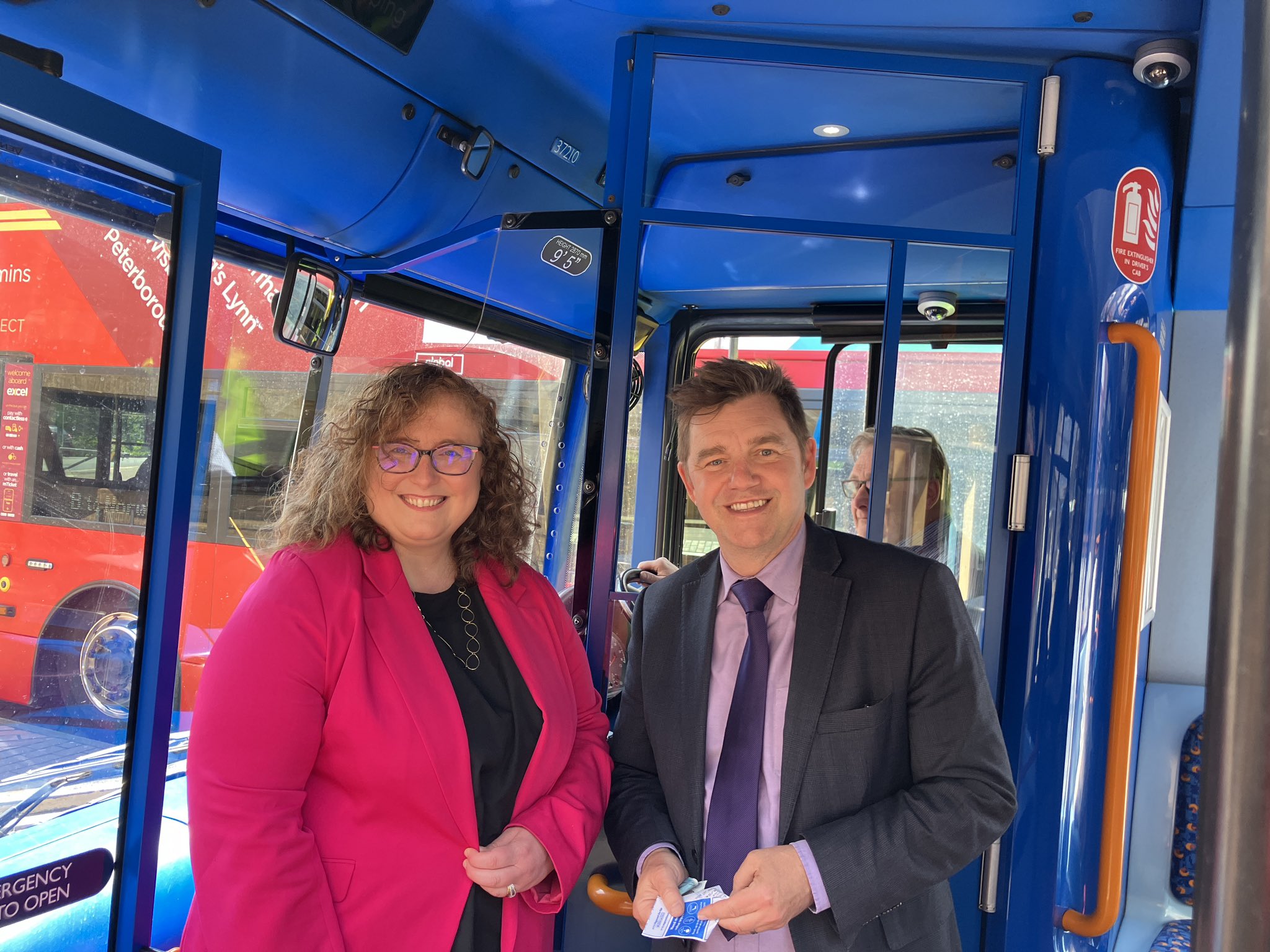 Mayor Dr Nik Johnson and Cllr Anna Smith, deputy mayor, in June joined local bus campaigners on the new 27 Stagecoach bus from Peterborough to Stamford that is being funded by Cambridgeshire and Peterborough Combined Authority.