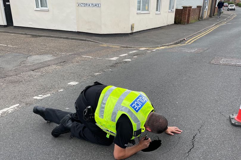 2021 police reported ‘we have been made aware of a sink hole on Victoria Road, officers are currently looking into it”. PHOTO: Policing Fenland
